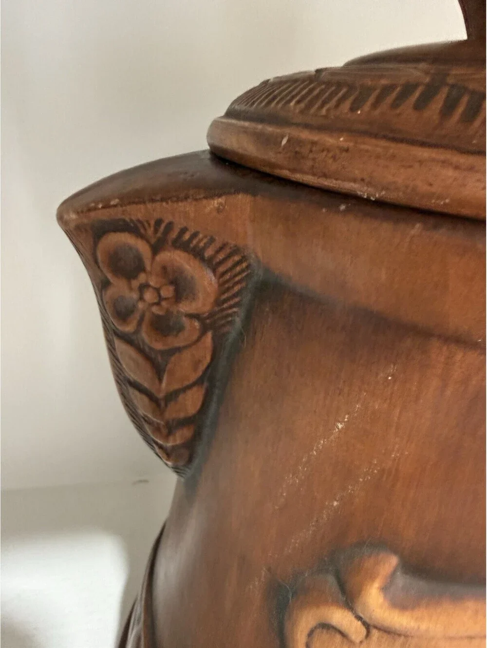Vintage Treasure Craft Of California Cookie Jar Faux  Wood Made In USA